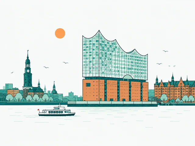 Illustration du port de Hambourg avec l’Elbphilharmonie et la Speicherstadt.