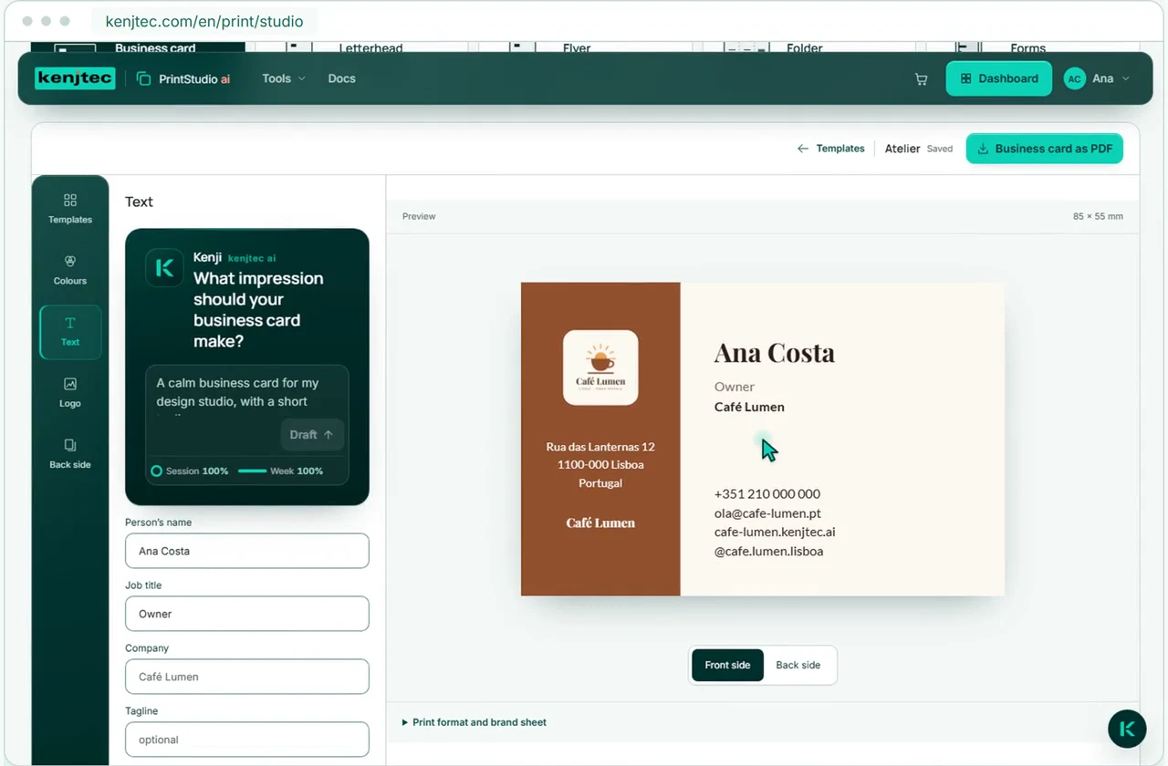 Your brand on paper — with a QR code linking to your website, form or shop.